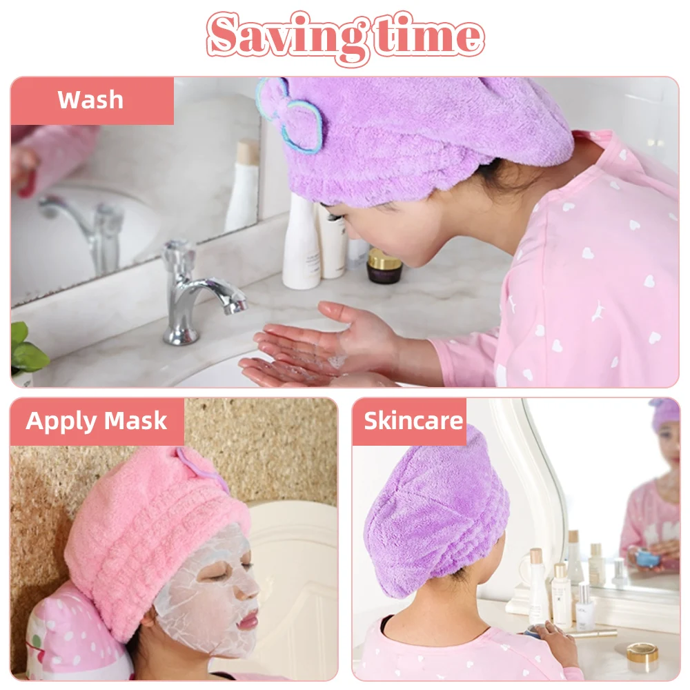 Microfibre Bowknot Wrap Towel Quick Hair Drying Bath Towels Coral Velvet Dry Hair Cap Soft Shower Cap Bathroom Accessories dry hair cap,microfiber towel