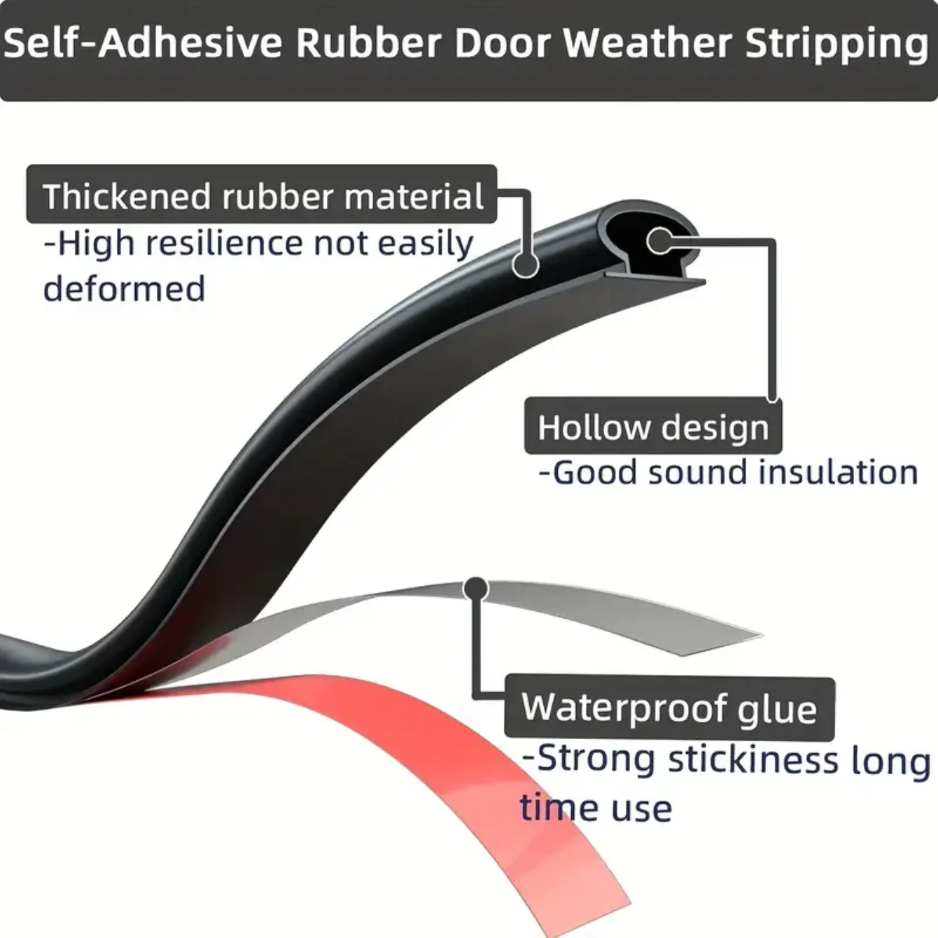 Door Seal Strip Weather Stripping 1pc Window And Door Soundproofing Self-Adhesive Backing D-Shape
