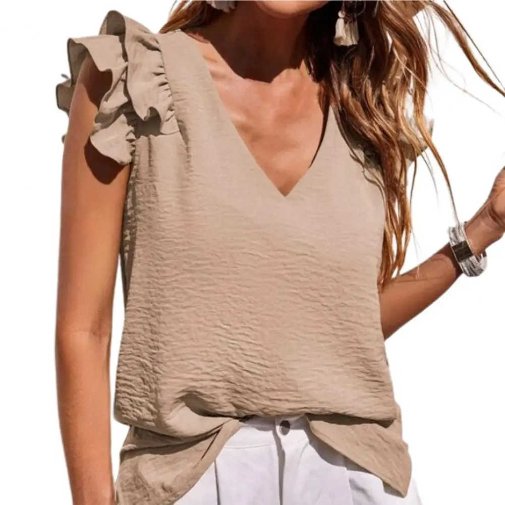 Summer Romantic Ruffled V-Neck Shirt
