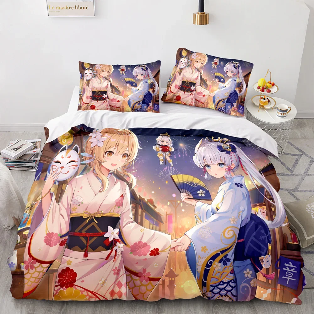 Game Genshin Impact Comforter Bedding Sets Quilt Bed Cover Duvet Cover Pillow Case 2-3 Pieces Sets Kids Adult Size 2
