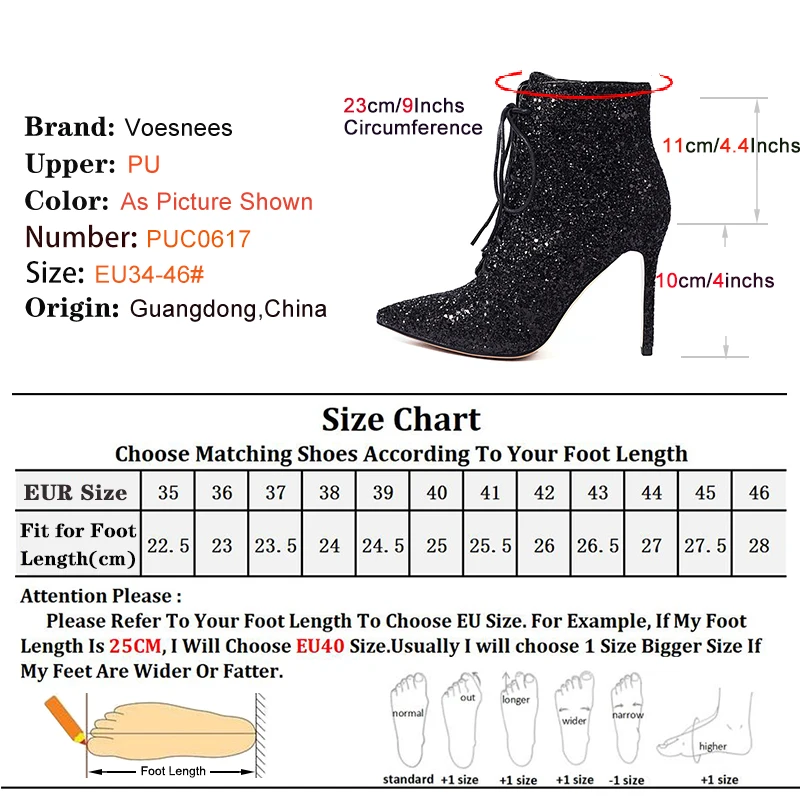 Women Banquet Ankle Boots Fashion Pointed Female Shoes Ladies Lace Up Stiletto Boots Large Size Sequined Cloth Winter High Heels