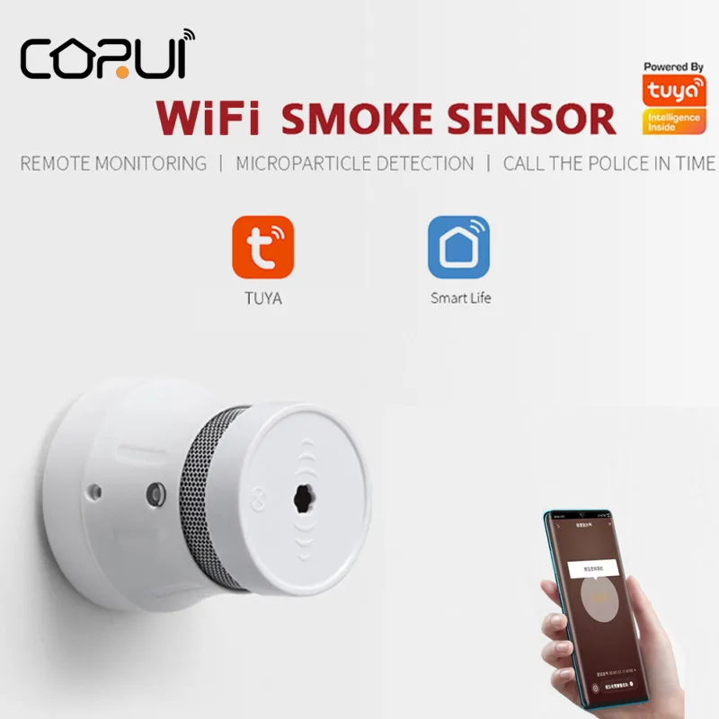 

CORUI Tuya WIFI Smart Smoke Detector Sensor Smart Life App Remote Control Security Alarm System Smoke Alarm Fire Protection