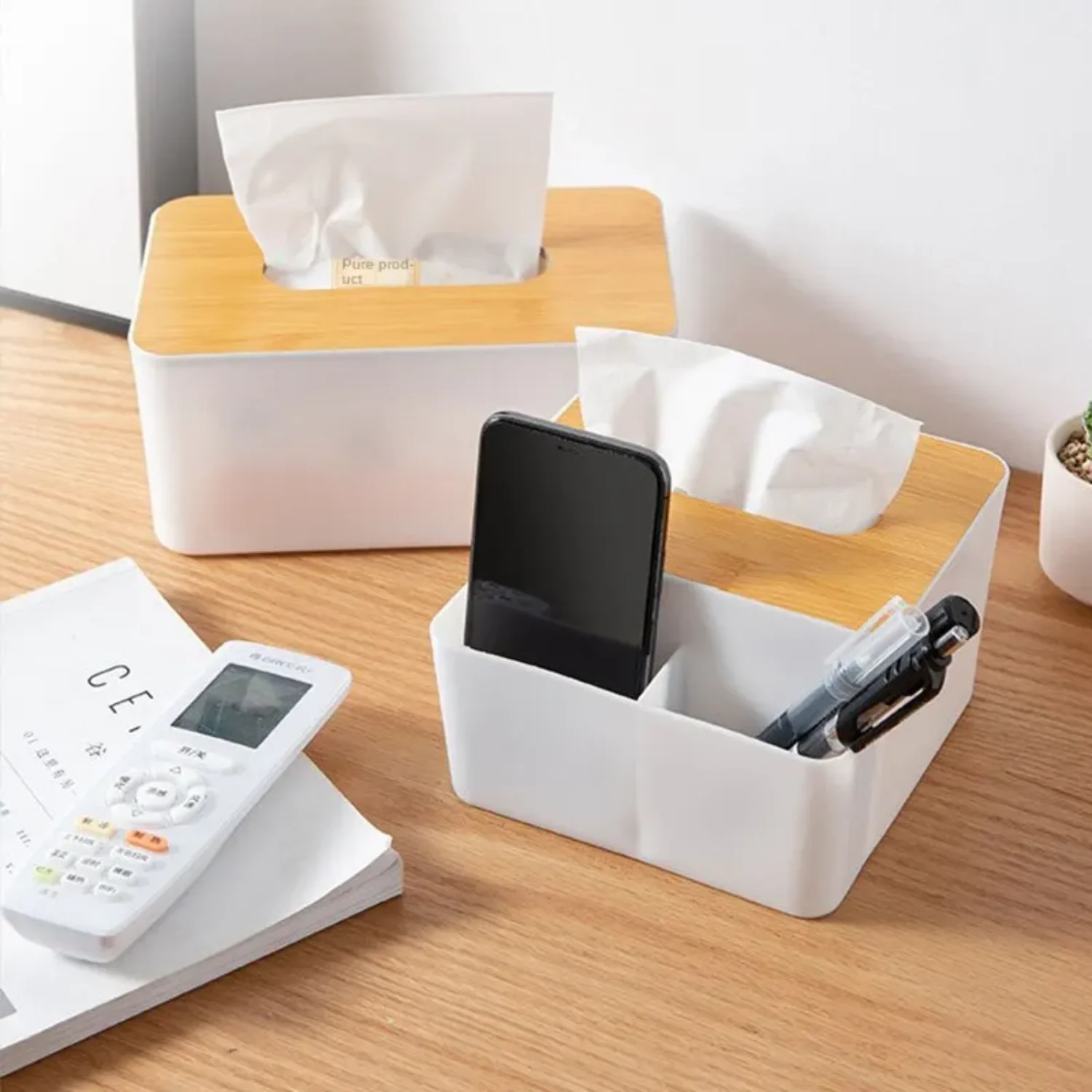 Elegant, Practical and Divided White Tissue Box with Nordic Wood Grain INS Style  Dormitory and Bedroom, Small Item 2