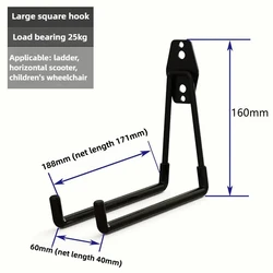 Heavy Duty Metal Bike Wall Mount Stand & Garage Storage Hook System (L - Black)