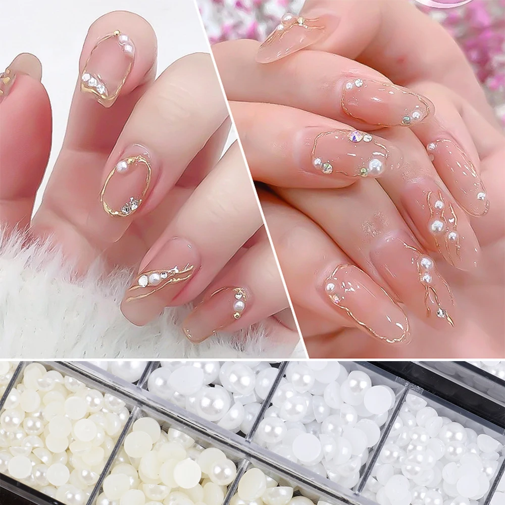 멀티 사이즈 하프 라운드 하트 진주 비즈 플랫 백 라인 석 쥬얼리 만들기 DIY 의류/네일 아트 공예 장식