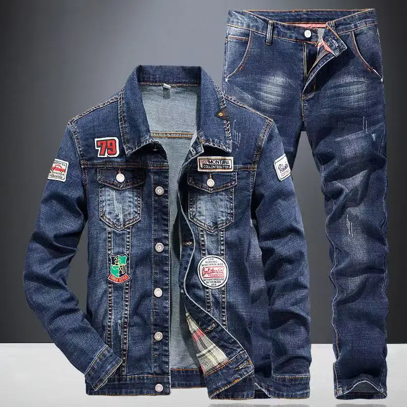 Spring Autumn New American Denim Jacket Jeans Set Classic Cowboy Jeans — free download