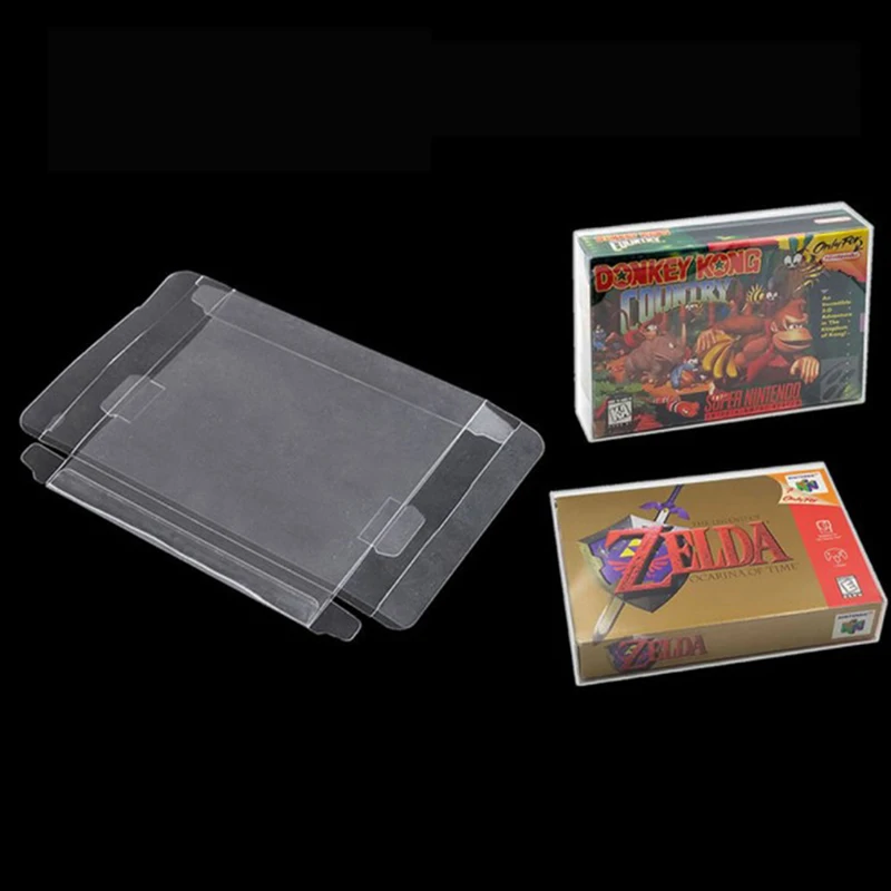 Clear PET Game Cartridge Box SNES N64 Cartridge Box Protector Display Case