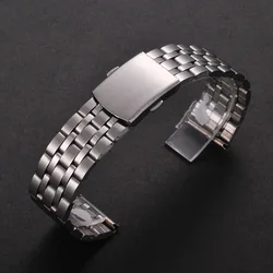 Elegant Stainless Steel Bracelet Watch Band with Secure Folding Clasp - 22mm (5 Flat Silver)