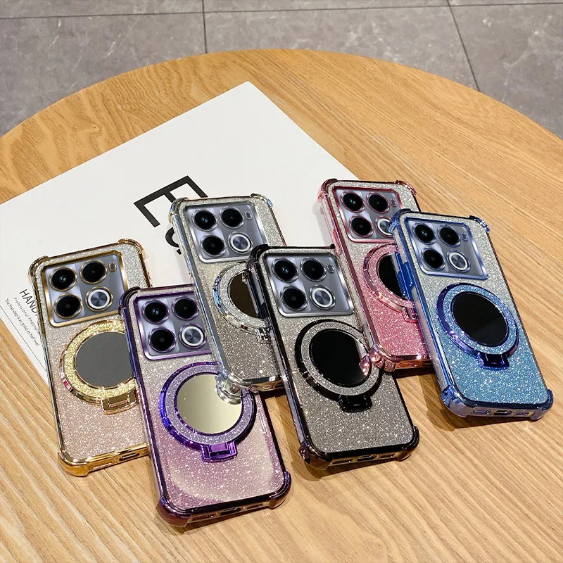 Shockproof Holder Ring Mirror Phone Case with 6D Protection