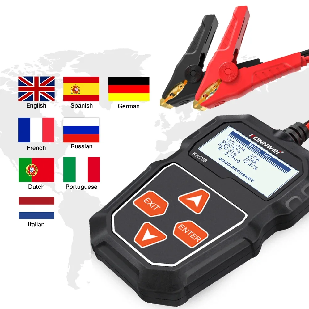 KONNWEI KW208 자동차 배터리 테스터, 12 V 100-2000CCA, 크랭킹 충전 회로 테스터, 배터리 분석기, 12 V 배터리 도구, BM550
