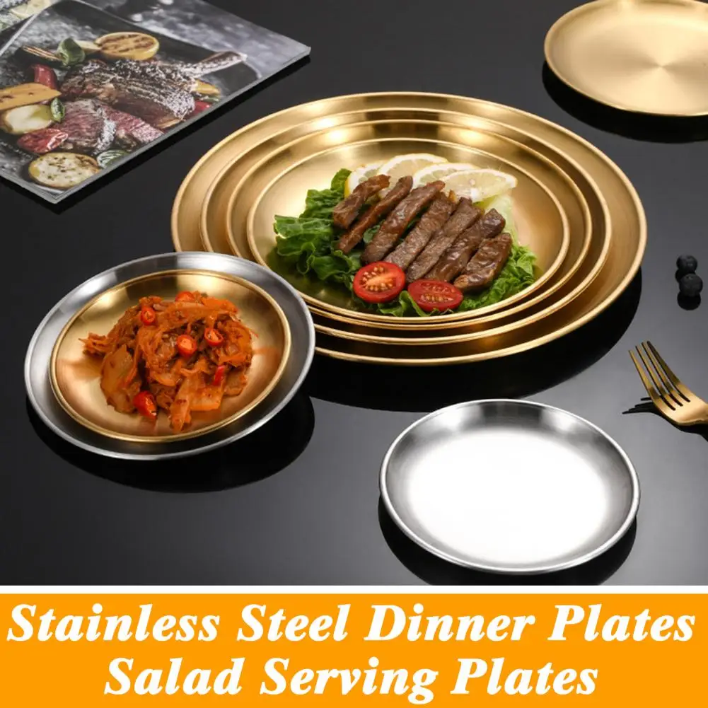 Durable Stainless Steel Dishes Stainless Steel Dinner Plates for Home Kitchen Outdoor Camping Bbq Round Salad for Easy Home