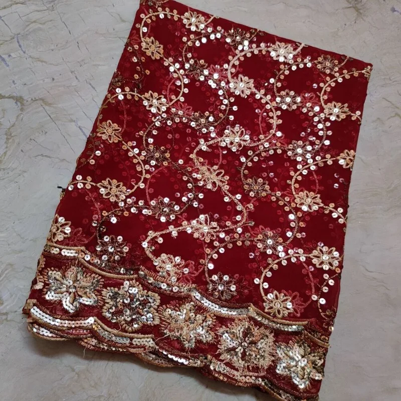 

Exotic Indian Dupatta Scarf Beaded Sequins Hand Embroidery Georgette Veil