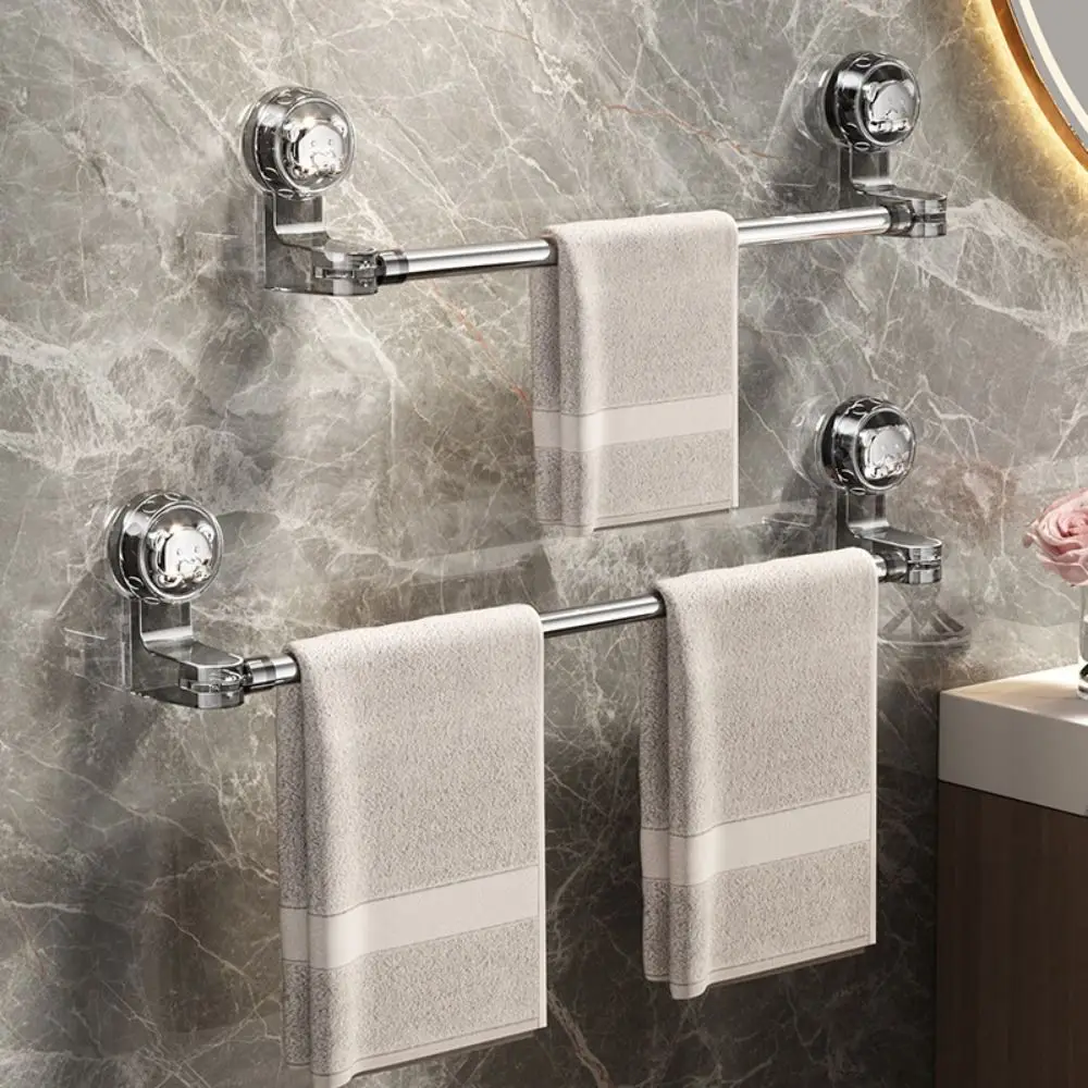 Towel Rack Suction Cup Retractable Towel Bar Wall Mounted Non-punching Bath Towel Holder Water-proof Drain Transparent Shoe Rack Shower towel rack