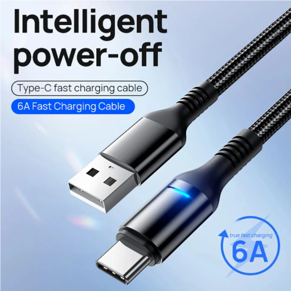 화웨이 USB-C 100W 6A 고속 충전 케이블, 스마트 자동 전원 차단 LED 디스플레이, 나일론 꼬임 방지 코드, USB to Type C