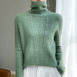 Fall/winter cashmere sweater 2023 100% Merino wool knitted solid color clothing women's high-necked knitted cashmere sweater