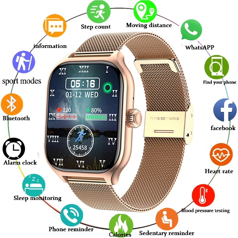 

Новинка 2024, умные часы с сенсорным экраном, мужские водонепроницаемые спортивные часы BT Talk, спортивный браслет с индивидуальным циферблатом для женщин, для Android и ios