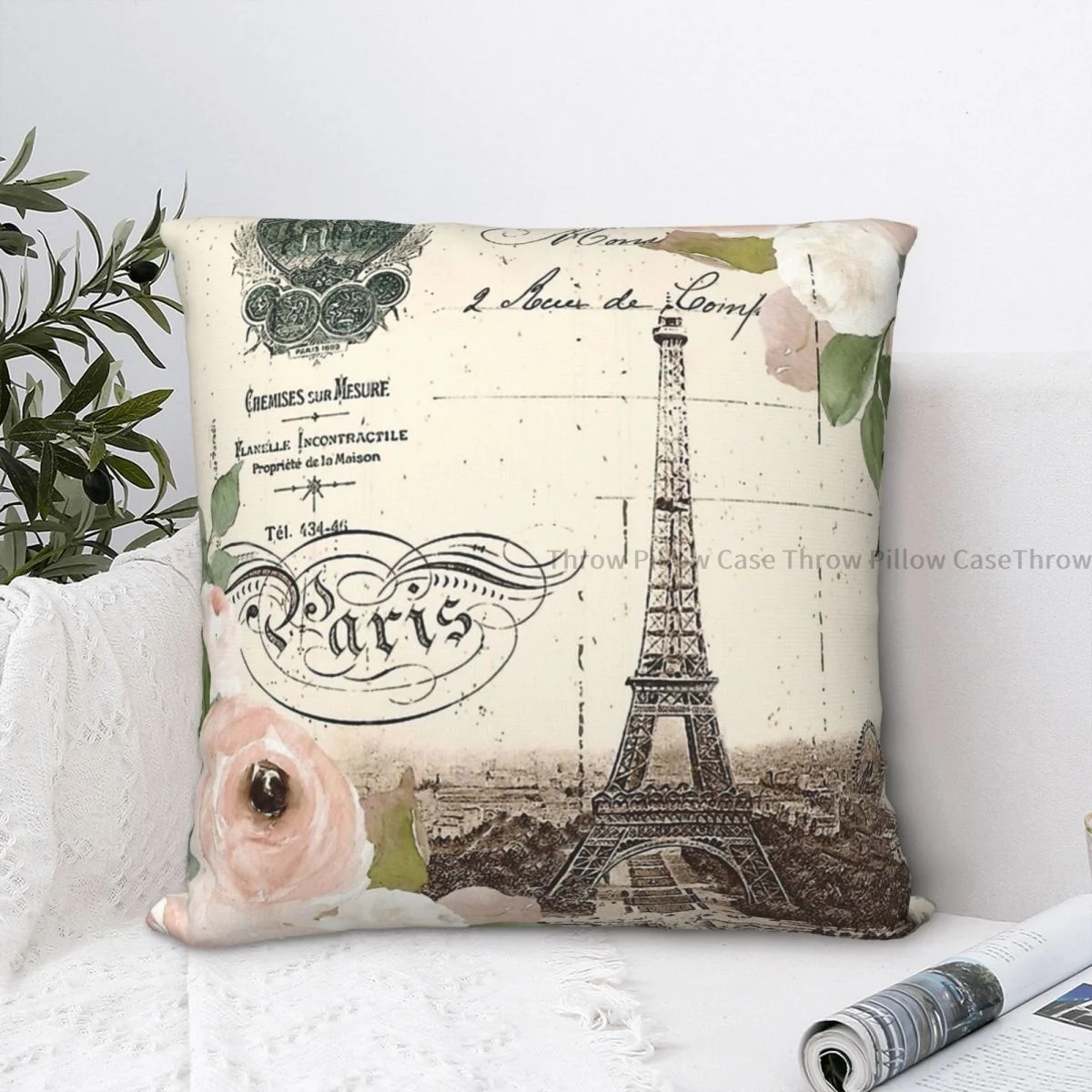 

Pink Vintage Roses Paris Hug Pillowcase Backpack Cojines Livingroom DIY Printed Car Coussin Covers Decorative