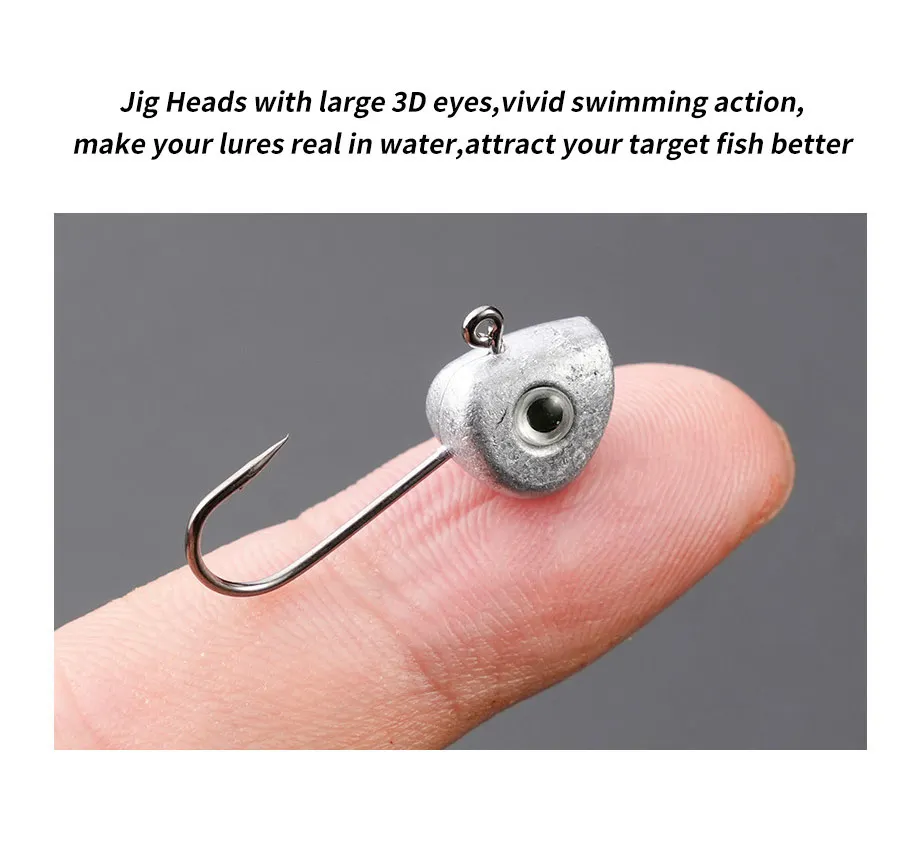 Description Picture 5 of item10pcs Mini Jig Head Hook 3D Eyes 0.5g 1g 2g 3g 4g 5g Bass Crappie Fishing Jig Hooks Soft Lure Worm Fishing Lure Hook