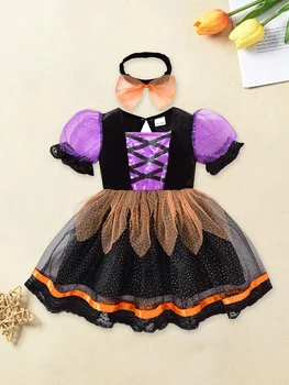 Baby Girl Halloween Pumpkin Costume Romper with Hat Set Party Outfits for Infant Toddler Kids 0-24 Months 2