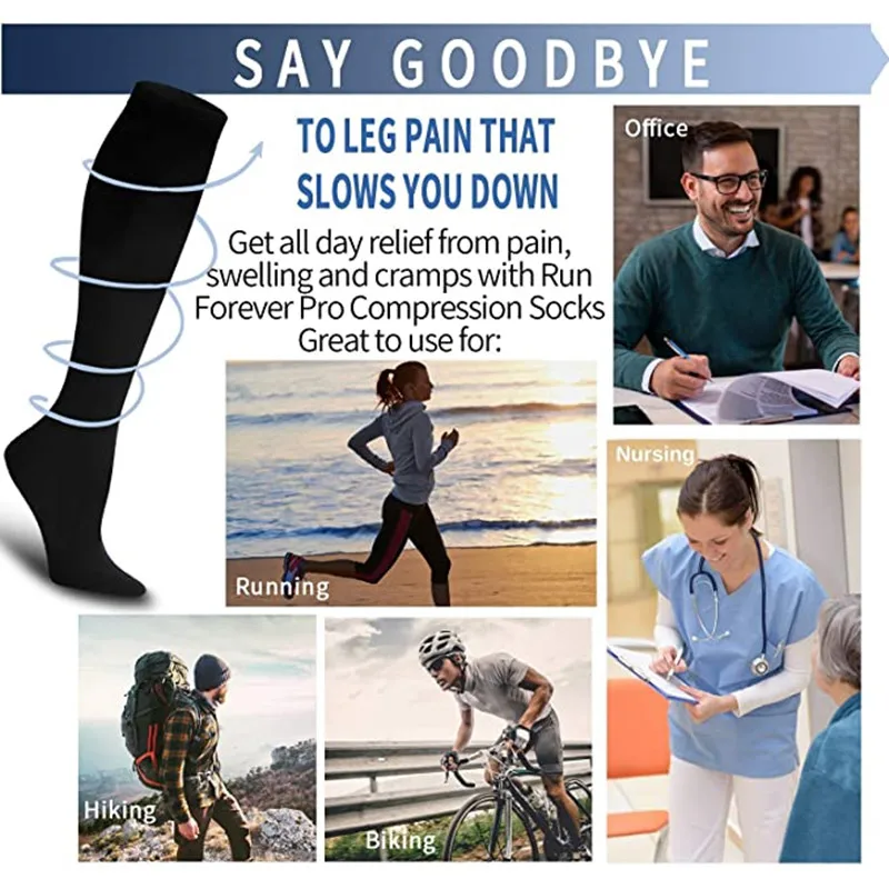 3 Pair Compression Socks Knee High Varicose Veins Stockings for Men Women Sport Anti Fatigue Pain Relief running socks