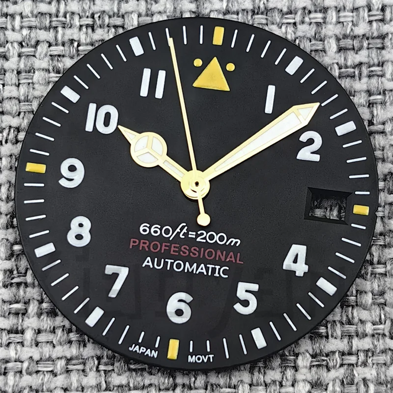 Pilot Style Black Watch Dial and Hand Sets with C3 Green Luminous - 29mm Watch Accessory