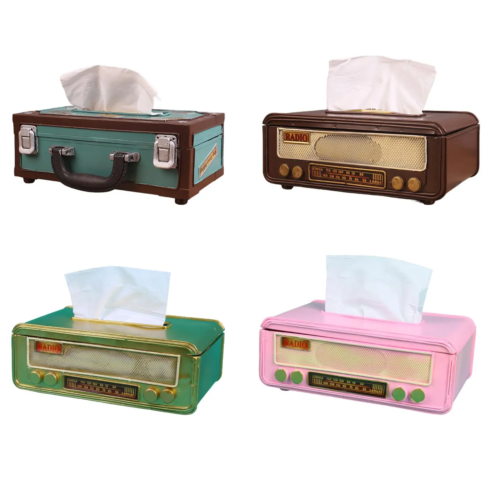 Radio Tissue Box Cover Retro Rectangular Tissue Box Holder Radio Shape Retro Paper Dispenser for Home Decor Ornaments 2