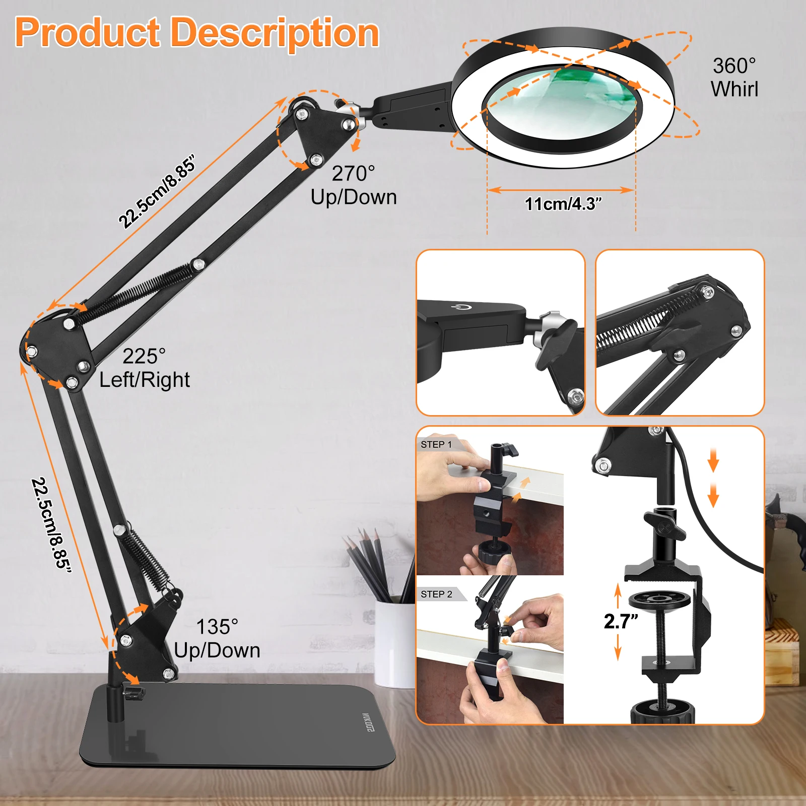 NAKOOS Helping Hands Workstation with 5x and 10x Lighted Magnifier 