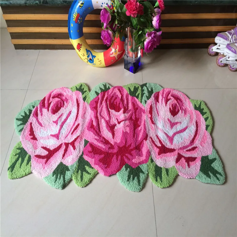 Roses Carpet Floor Mat Anti-Slip Modern Carpet Kitchen Area Rugs Embroidery Rose Flower Shaped Rug for Living Room Wedding Gift 4