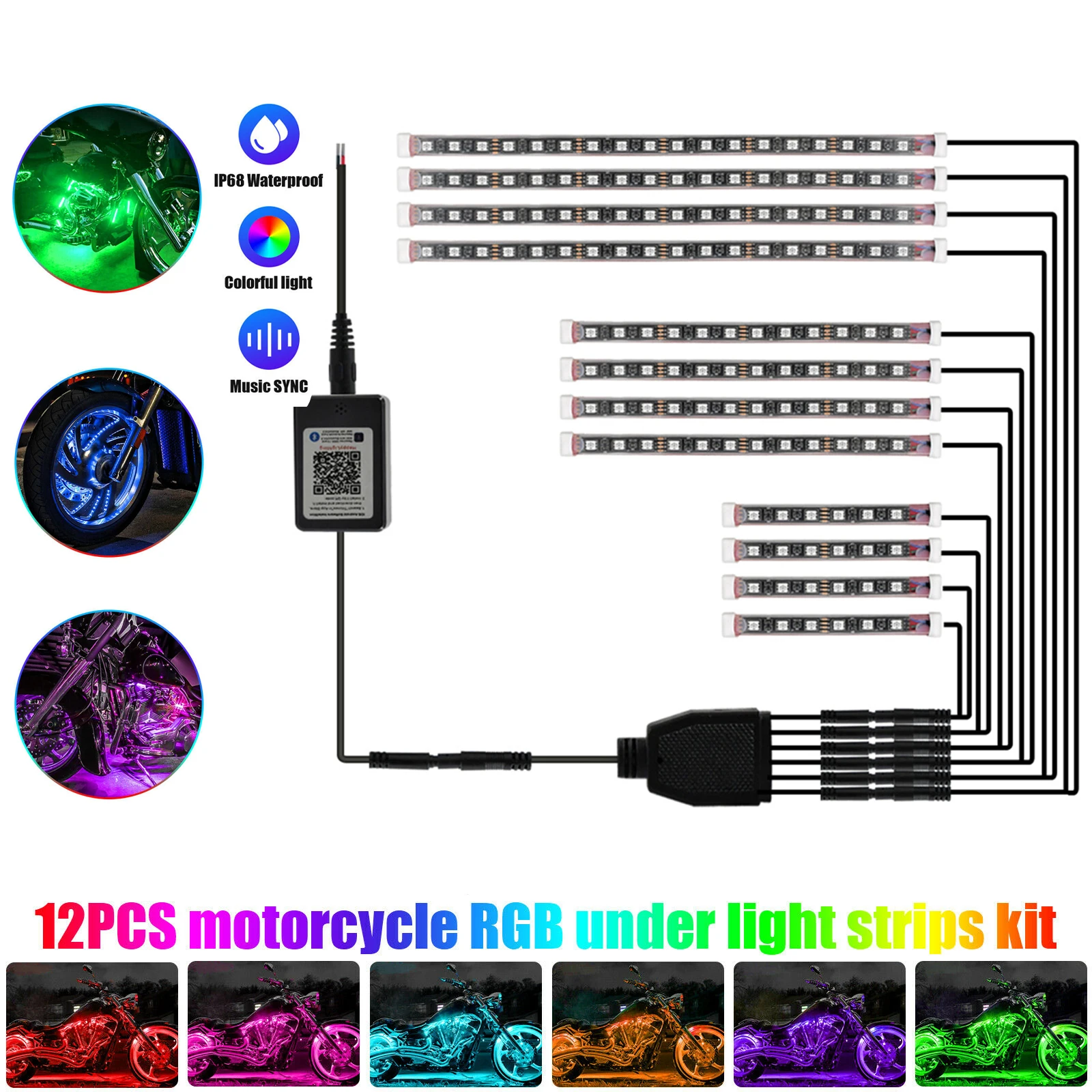 

12PCS LED Kit Motorcycle Light Accessories RGB Multicolor 12V Lamp Decoration Neon Strip For Harley Yamaha