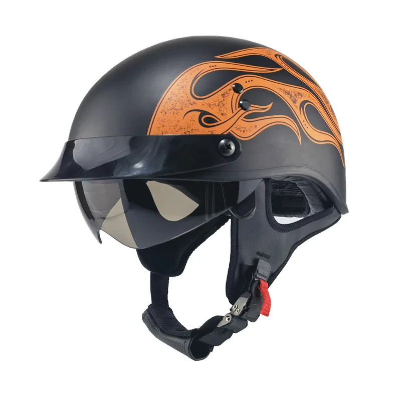 

Black Vintage Full Face Helmet Motorbike Touring Racing Motorcycle Accessories Outdoor Travel Retro Open Face Helmet Half Helmet