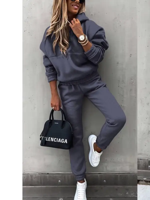 Women Two Piece Set Tracksuit Solid Color Suit 2025 Autumn Trouser Suits Female Sweatshirt Sports Hoodie Sportswear Pants Sets - Image 5