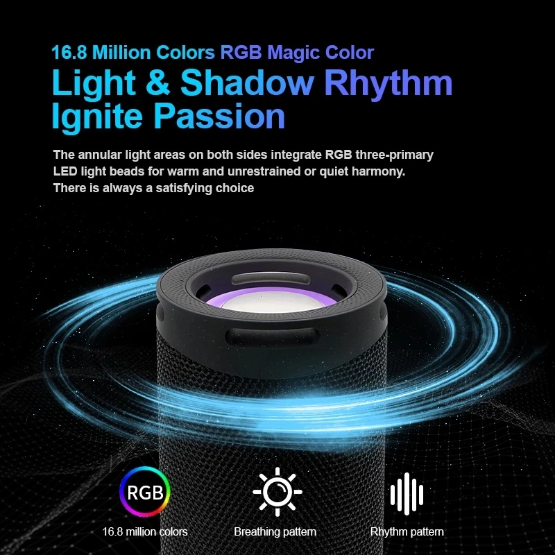 Alto-falante Portátil sem Fio Bluetooth Luz de Cor Coluna Estéreo Subwoofer Impermeável Suporte Usb tf fm Exterior Tg289 - Image 2