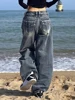 WCFCX STUDIO American Vintage Washed Wide Leg Jeans Women High Waisted Casual Versatile Loose Straight Denim Pants