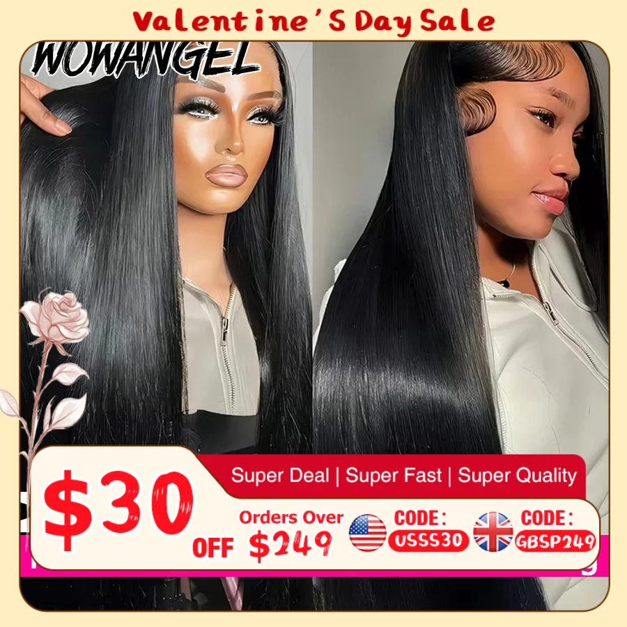 WowAngel Glueless Wigs Straight 13x6 HD Lace Front Wigs Pre Plucked 100% Human…