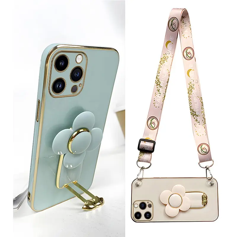 Coque avec support de moulin à vent rotatif, étui avec lanière pour iPhone 14 11 Pro 13 12 Mini 8 7 6 6S Plus 10 X Xr Xs Max SE 2020_voghion.com