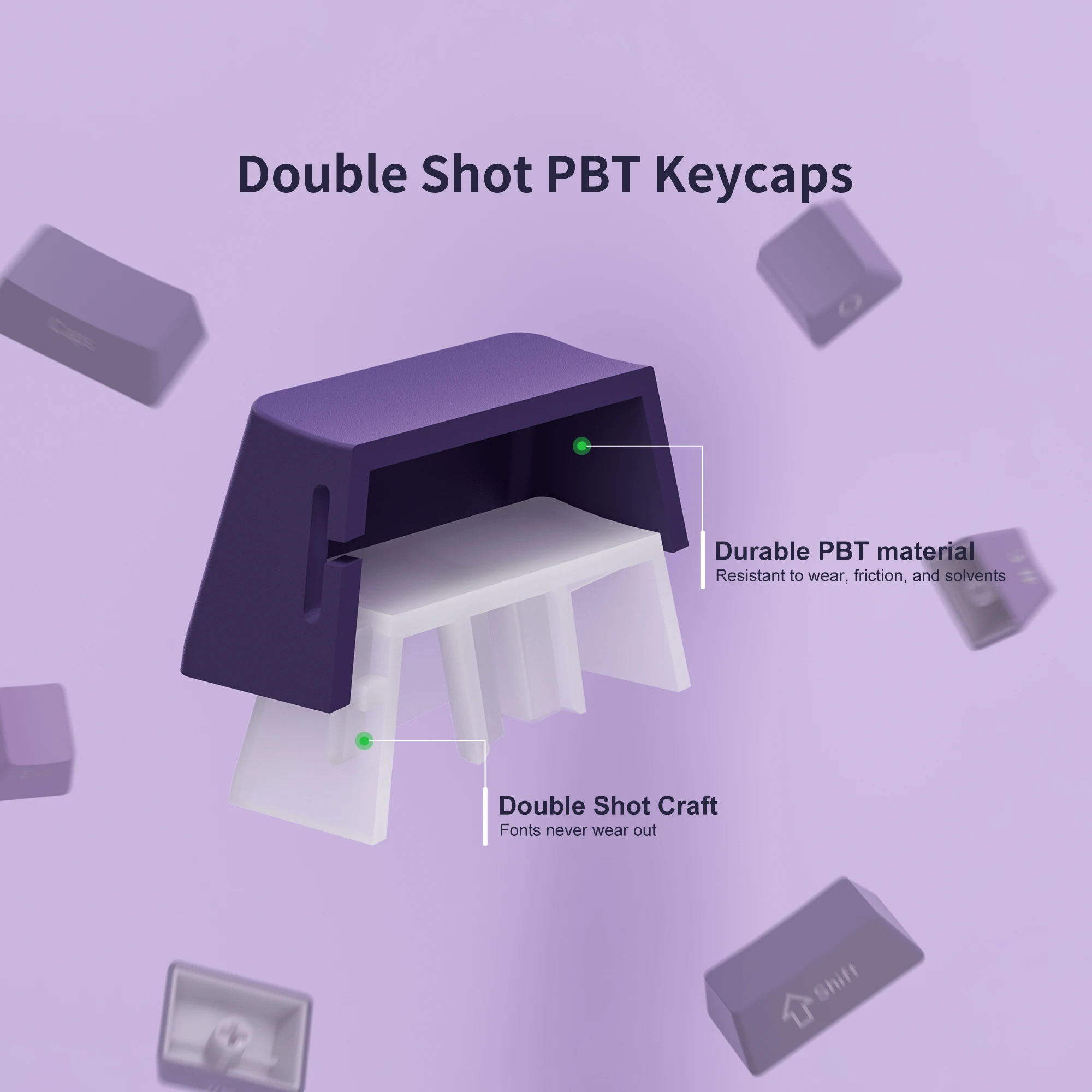 Lado Impresso Pbt Keycaps Roxo do Inclinação Brilho Dobro do Tiro Através de Keycaps Perfil do Oem Interruptores de Gateron mx 136 Chaves - Imagem 2