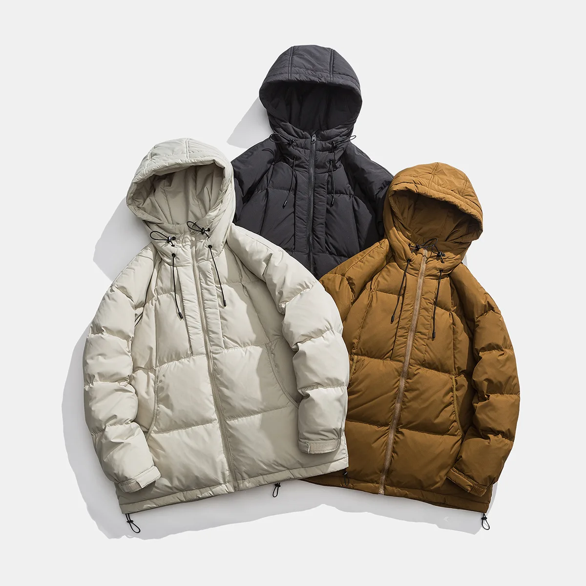 Vintage winter Japanese outdoor workwear hooded versatile trendy down jacket couple solid color jacket