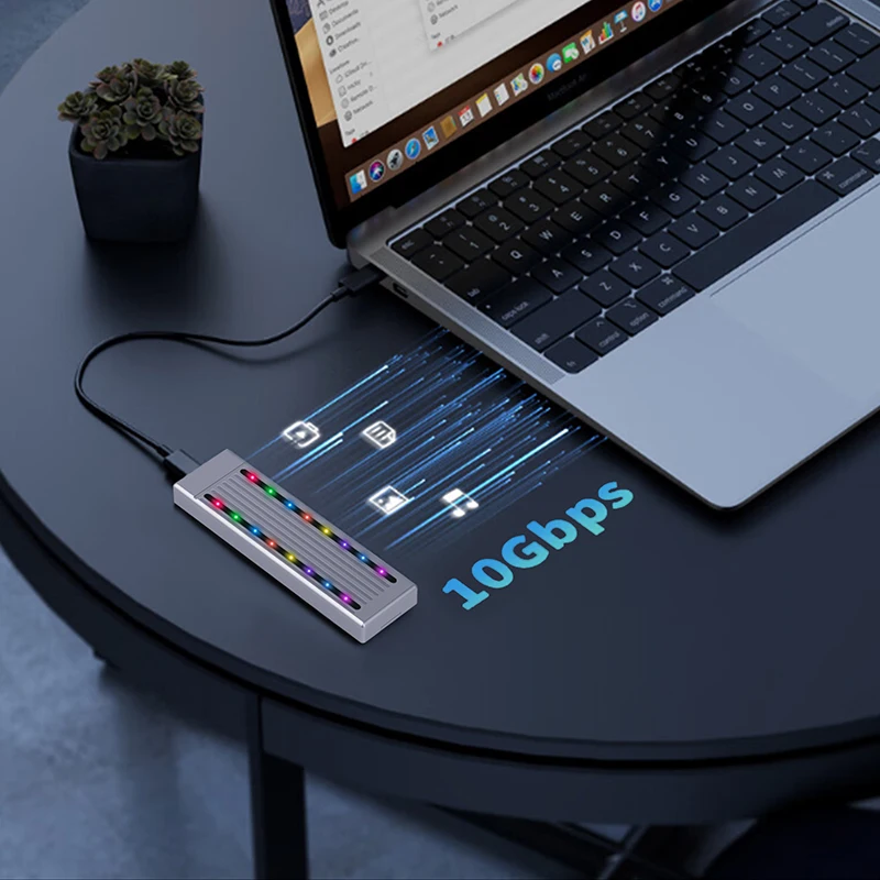   SSD ̽ NVME M.2 SATA SSD Ŭ, RGB LED USB C 3.2 Gen2 NVMe NGFF 10G PCIe M2 SSD ޴ ܺ , PCIe
