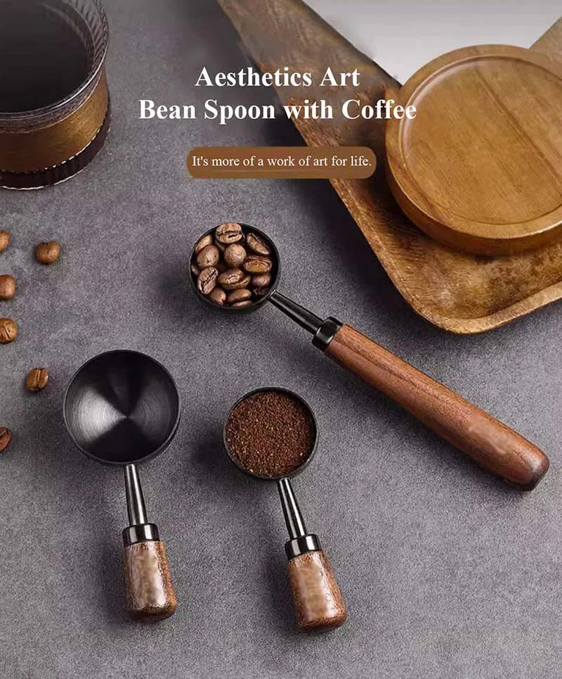 Walnussgriff Kaffeelöffel Langer Griff Kaffeebohnenlöffel Kurzer Griff Edelstahl Kaffeepulver Messlöffel Küchenwerkzeug – Detail 1