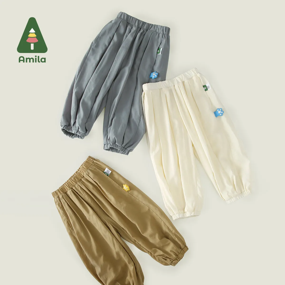 Amila 2024 남아용 밑창 루즈핏 바지, 시원한 통기성, 편안한 단색 바지, 0-6 세, 여름 신상