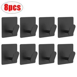 Stainless Steel Adhesive Wall Hooks - Multi - Purpose Bathroom and Kitchen Towel Holders (Black - 8pcs)