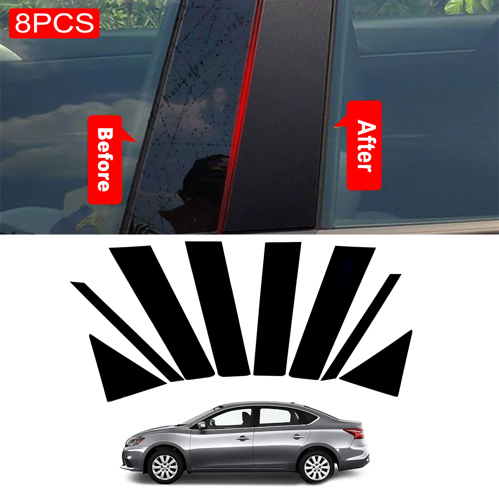 

8PCS Polished Pillar Posts Fit For Hyundai Elantra Sedan 2017 2018 Window Trim Cover BC Column Sticker pegatinas de coche