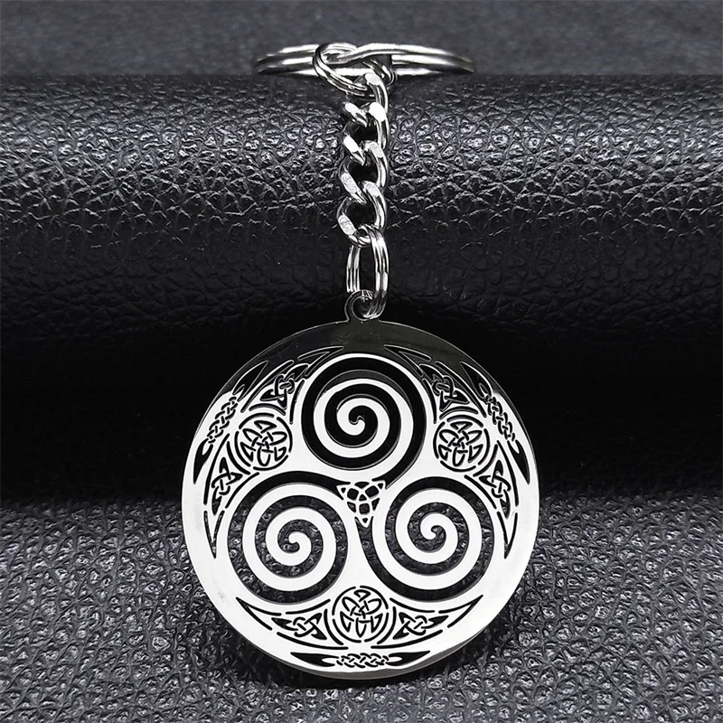 Hexe Triskelion Keltischer Knoten Edelstahl Anhänger Schlüsselanhänger für Frauen Männer Trinity Knot Pagan Amulett Schlüsselanhänger Schmuck K8579S01 – Detail 3