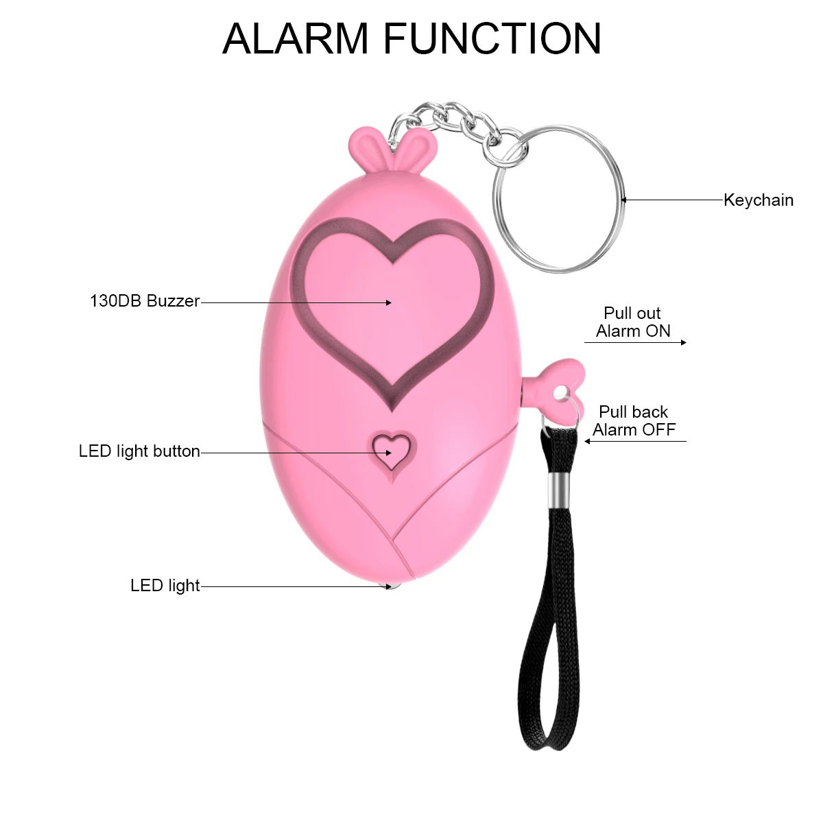 Heart-Shaped Personal Safety Alarm Keychain with LED Lights