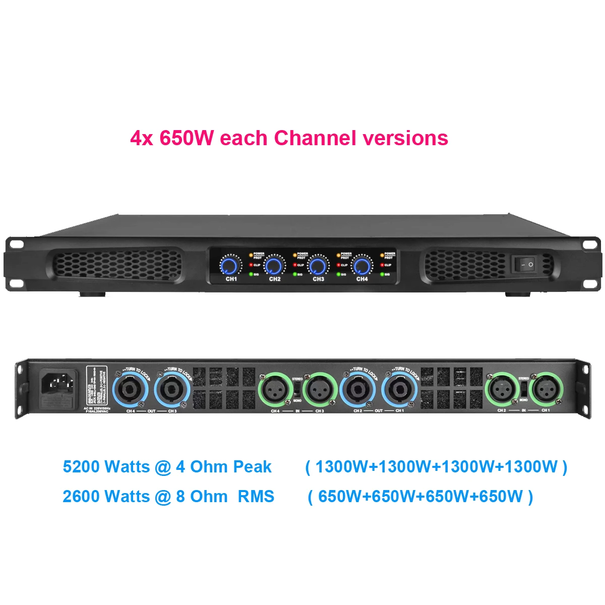 

Professional 1U Audio Amplifier 5200 Watt 4 Channels 650W Digital Power AMP For Home Karaoke Subwoofer DJ Sound Equipment