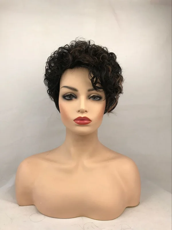 

Ladies Short Black Curly Wave Women Daily Fluffy Cosplay Hair Wig