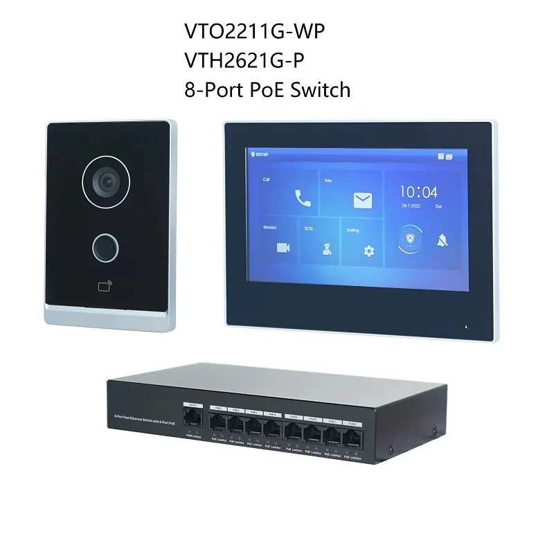 DH logo Multi-Language IP Video Intercom KIT, Support RFID card ,include VTO2211G-WP & VTH2621G-P /  VTH2621GW-P , SIP firmware intercom with screen Door Intercom Systems