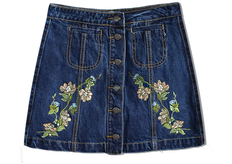 black pencil skirt Summer Denim Skirt Women High Waist Slim Fit Retro Single Breasted Embroidered Flower A-line Skirt Femme Cotton Mini Skirt blue skirt