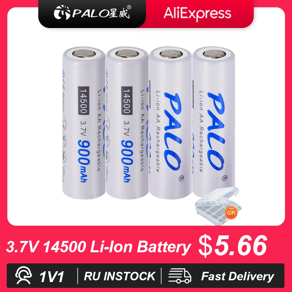 PALO 2-16pcs 14500 900mAh 3.7V Li-ion Rechargeable Batteries AA Battery  Lithium Cell for Led Flashlight Headlamps Torch Mouse