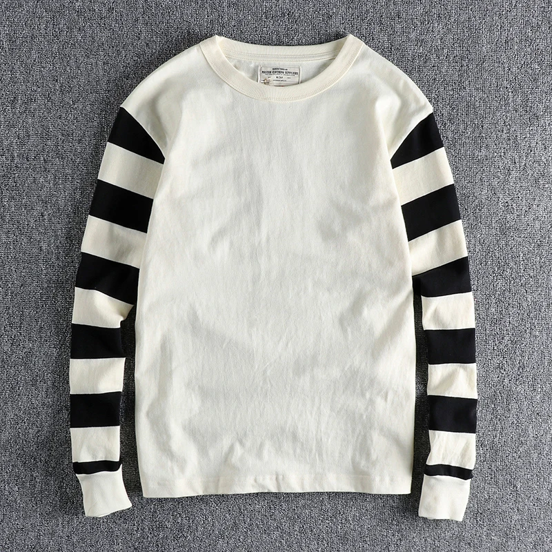 Autumn American Retro Long Sleeve Heavyweight Striped T